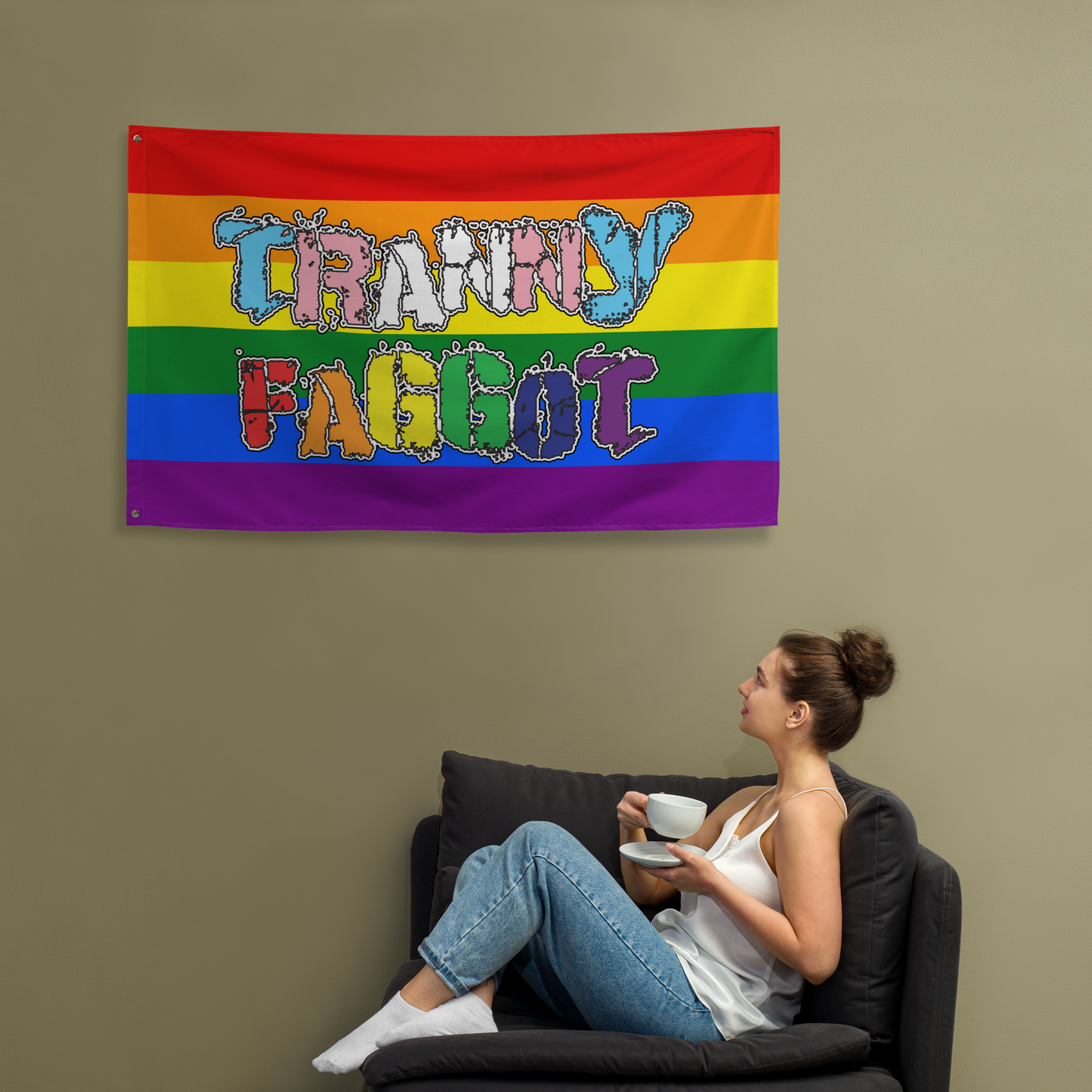 Tranny Faggot Flag - Rainbow