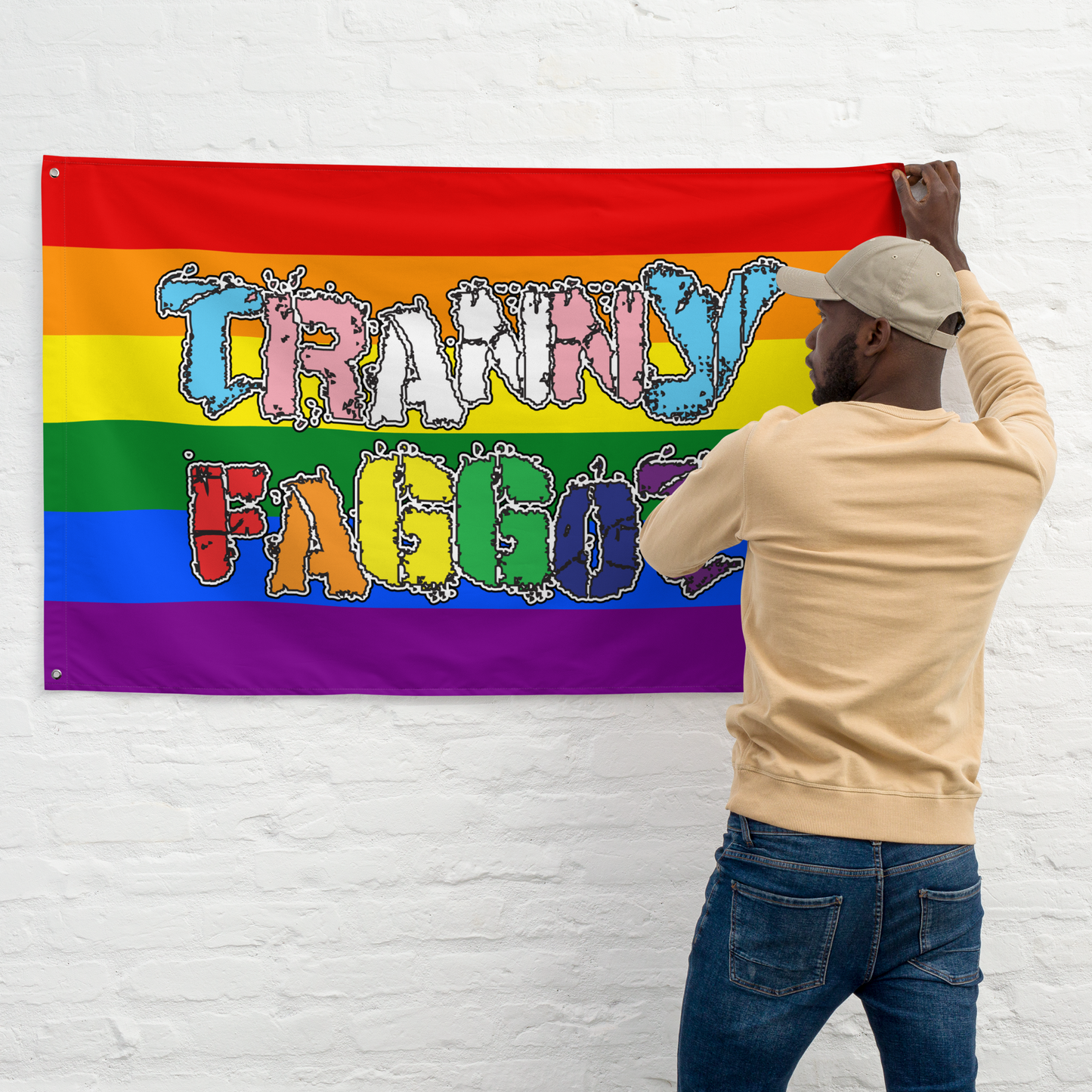 Tranny Faggot Flag - Rainbow