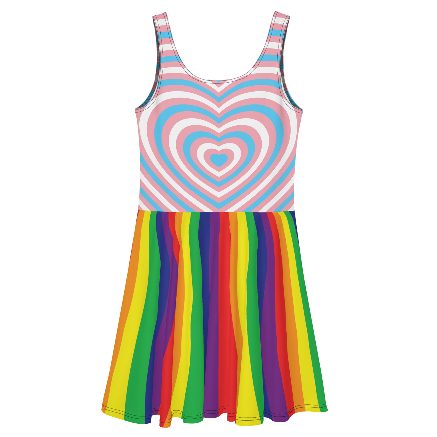 Trans Hearts with Rainbow Stripes Skater Dress