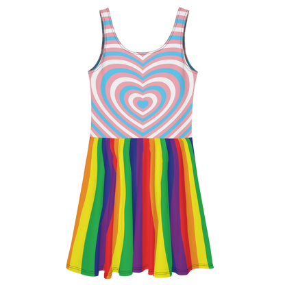 Trans Hearts with Rainbow Stripes Skater Dress