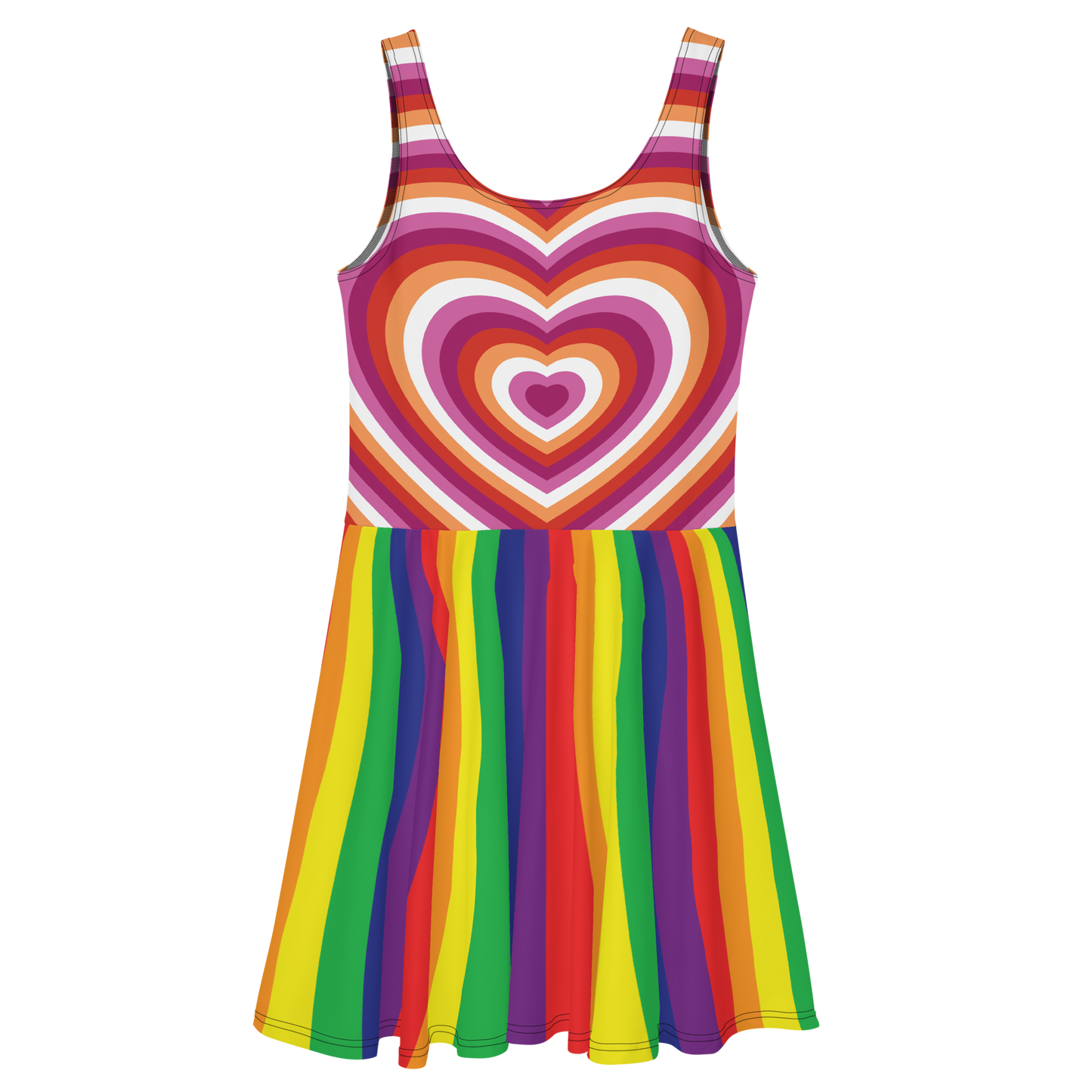 Lesbian Hearts with Rainbow Stripes Skater Dress