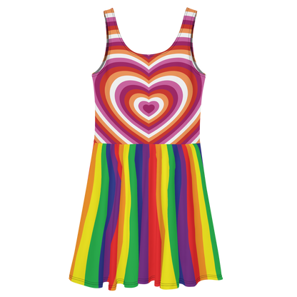 Lesbian Hearts with Rainbow Stripes Skater Dress