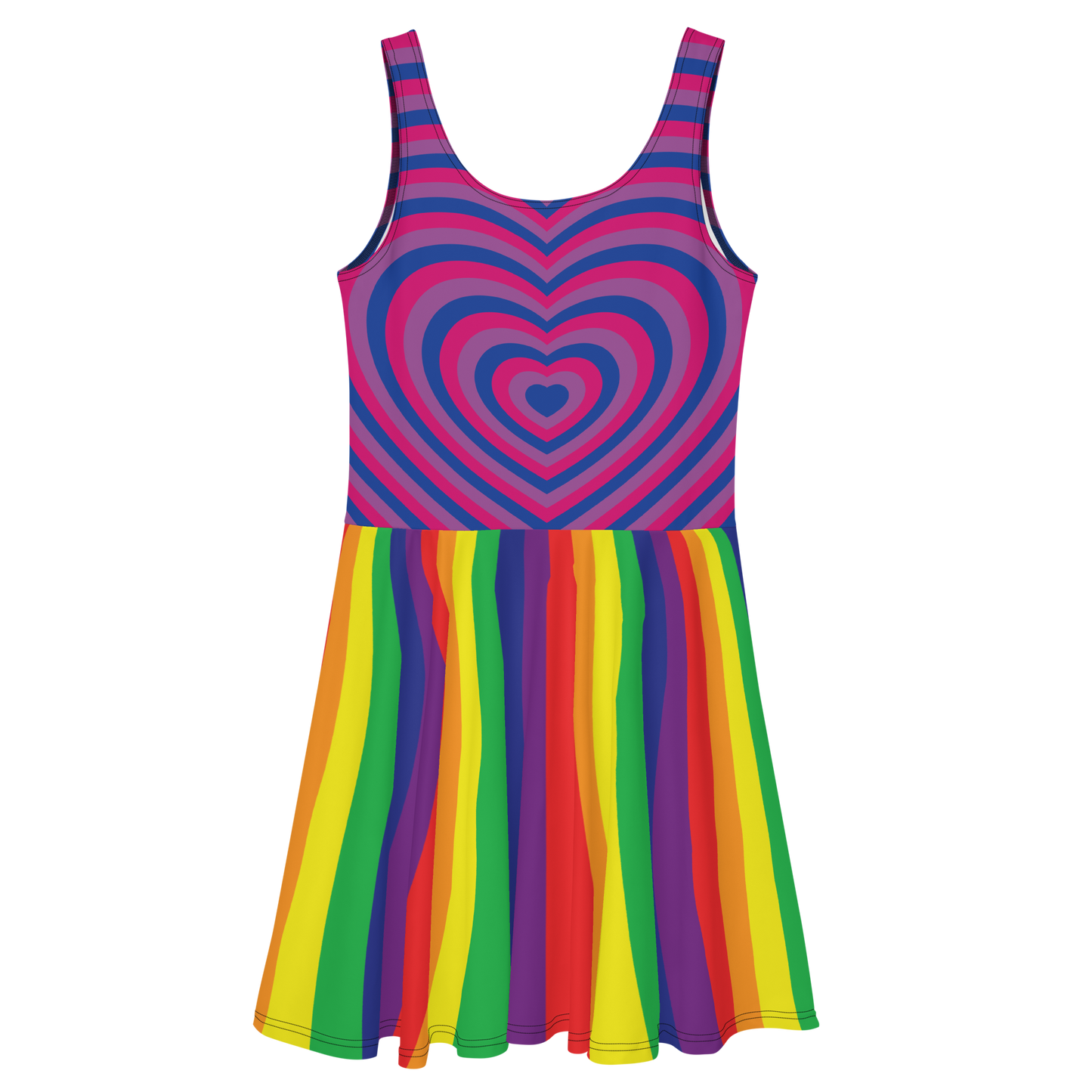 Bi Hearts with Rainbow Stripes Skater Dress