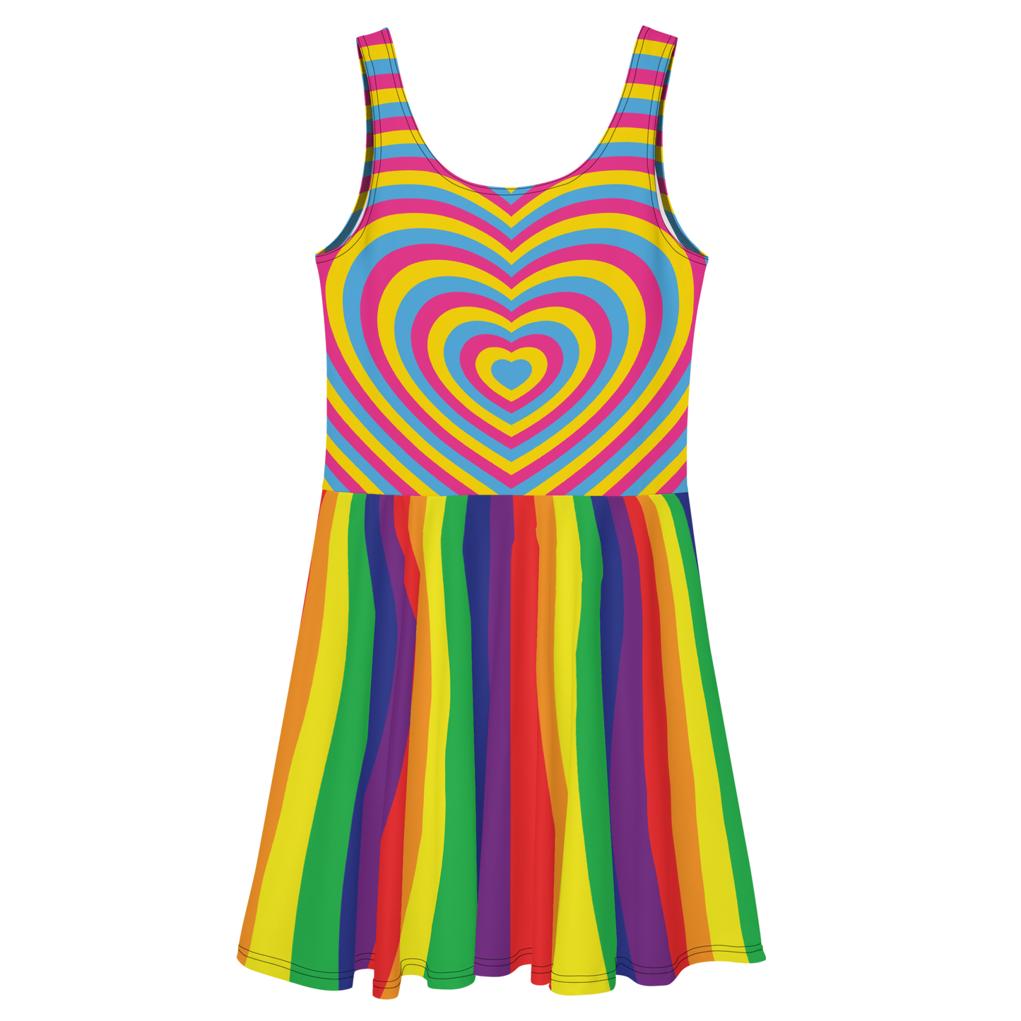 Pan Hearts with Rainbow Stripes Skater Dress