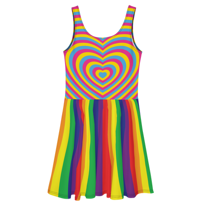 Pan Hearts with Rainbow Stripes Skater Dress