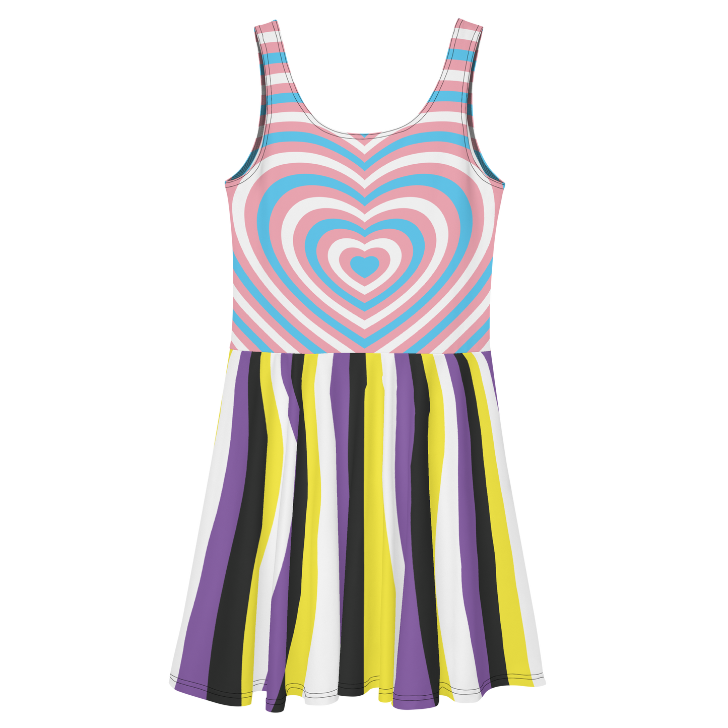 Trans Hearts with Enby Stripes Skater Dress