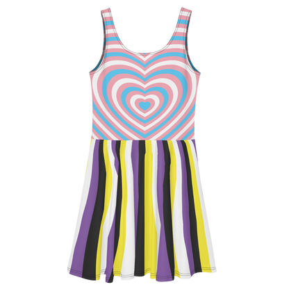 Trans Hearts with Enby Stripes Skater Dress