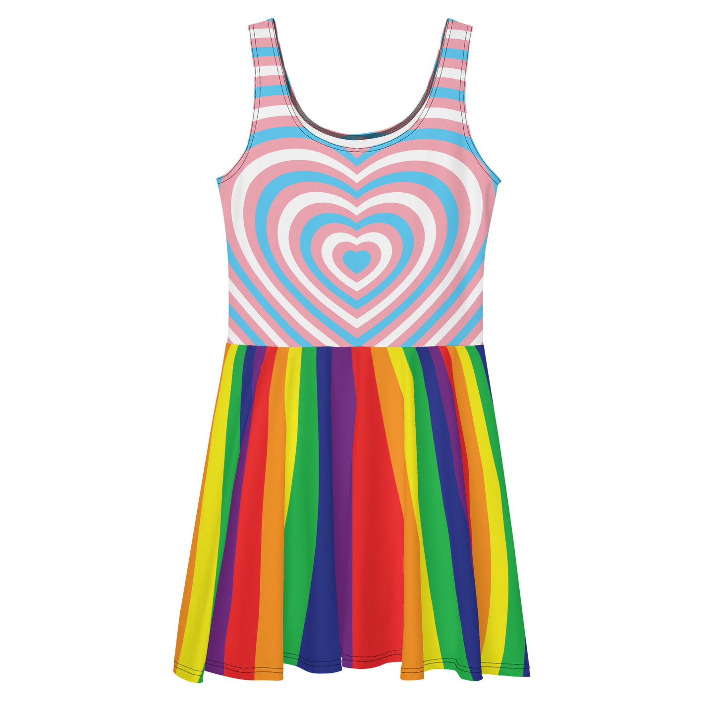 Trans Hearts with Rainbow Stripes Skater Dress