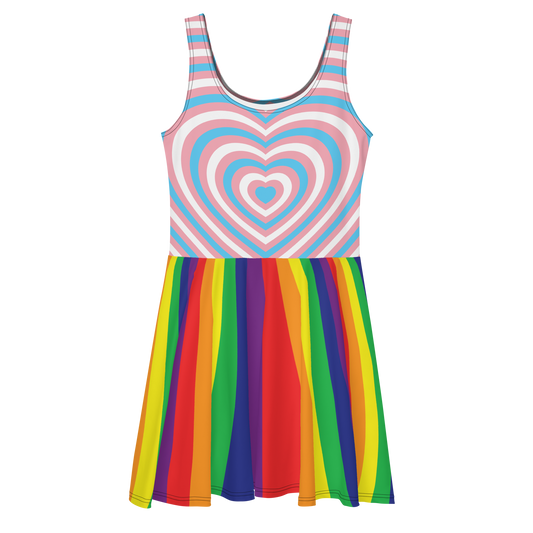 Trans Hearts with Rainbow Stripes Skater Dress