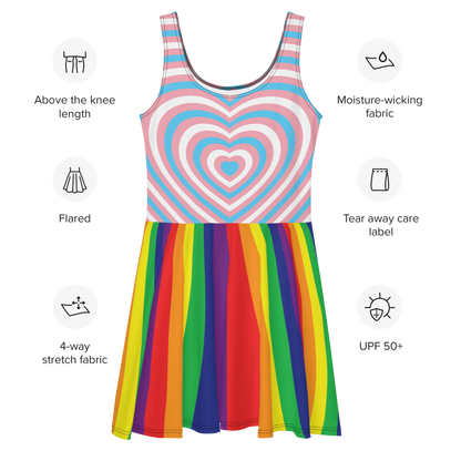 Trans Hearts with Rainbow Stripes Skater Dress