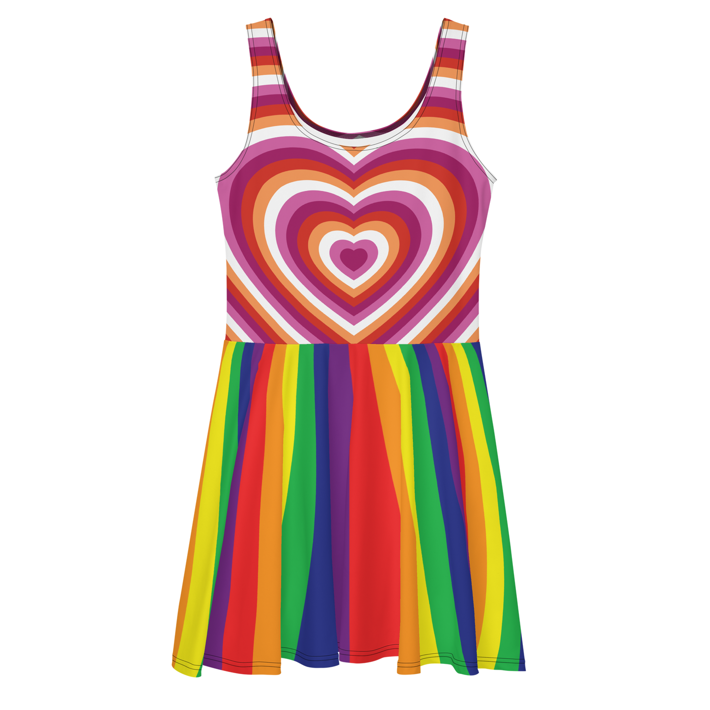 Lesbian Hearts with Rainbow Stripes Skater Dress