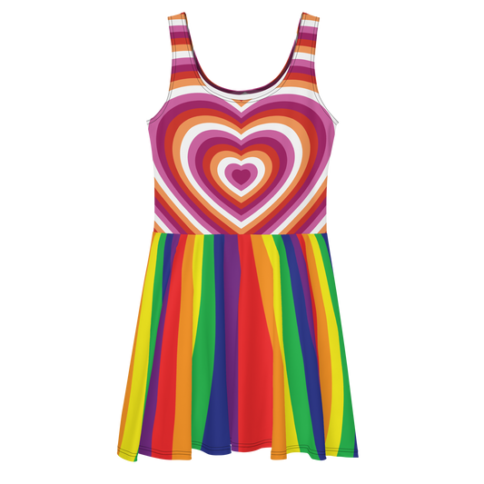 Lesbian Hearts with Rainbow Stripes Skater Dress