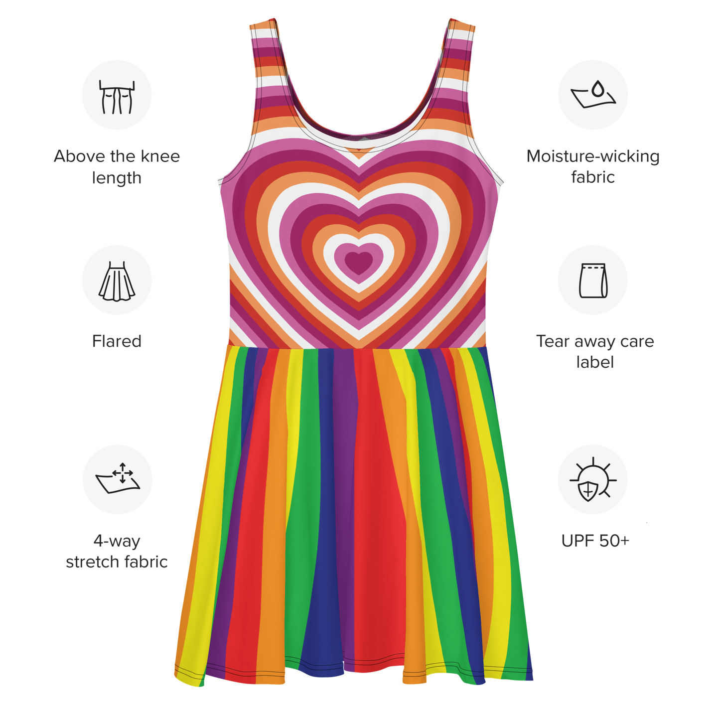 Lesbian Hearts with Rainbow Stripes Skater Dress