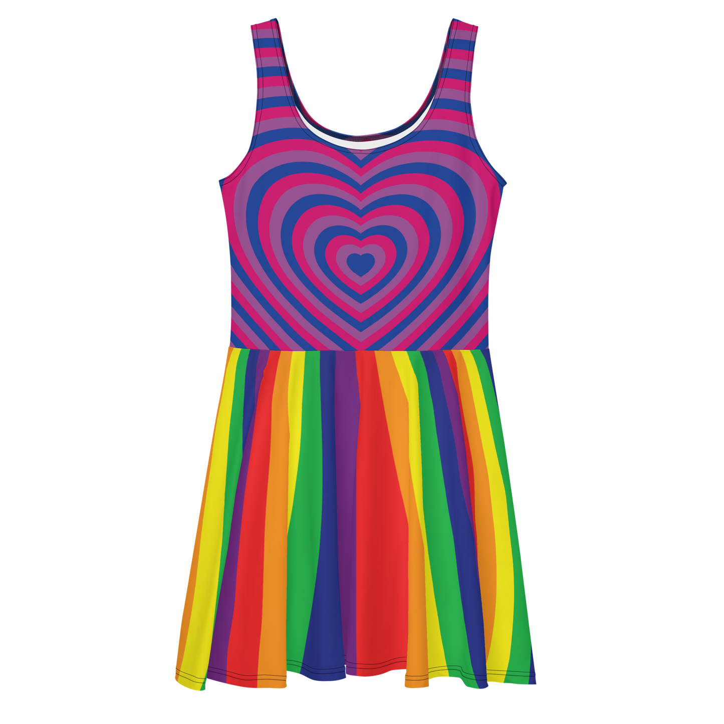 Bi Hearts with Rainbow Stripes Skater Dress