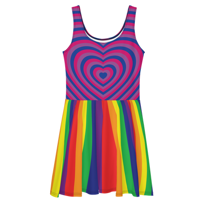 Bi Hearts with Rainbow Stripes Skater Dress