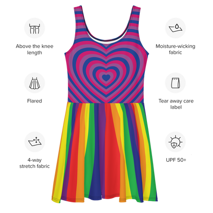 Bi Hearts with Rainbow Stripes Skater Dress