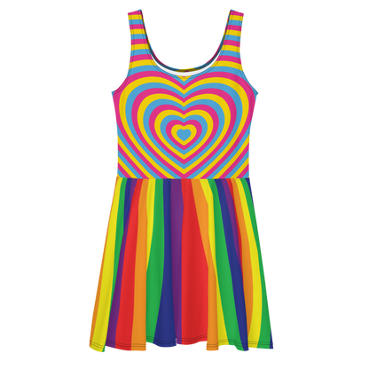 Pan Hearts with Rainbow Stripes Skater Dress