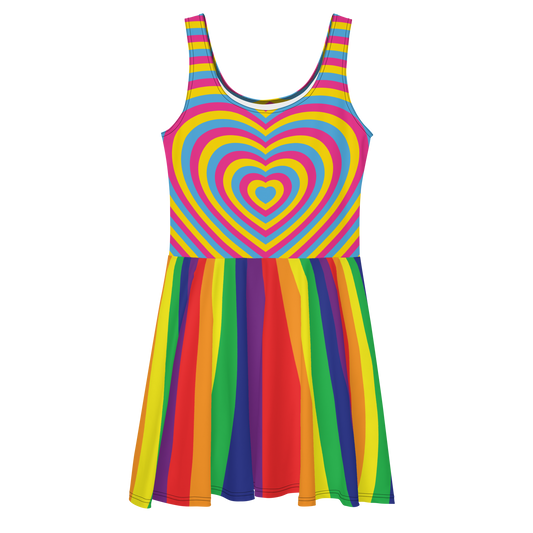 Pan Hearts with Rainbow Stripes Skater Dress