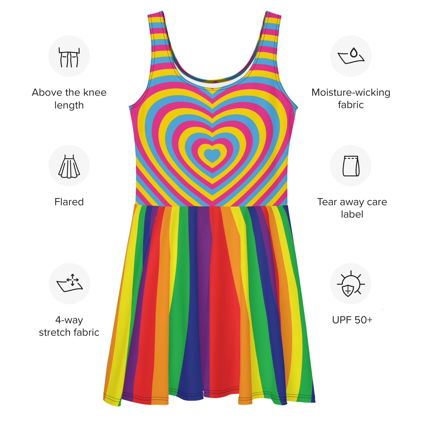 Pan Hearts with Rainbow Stripes Skater Dress