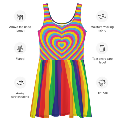 Pan Hearts with Rainbow Stripes Skater Dress