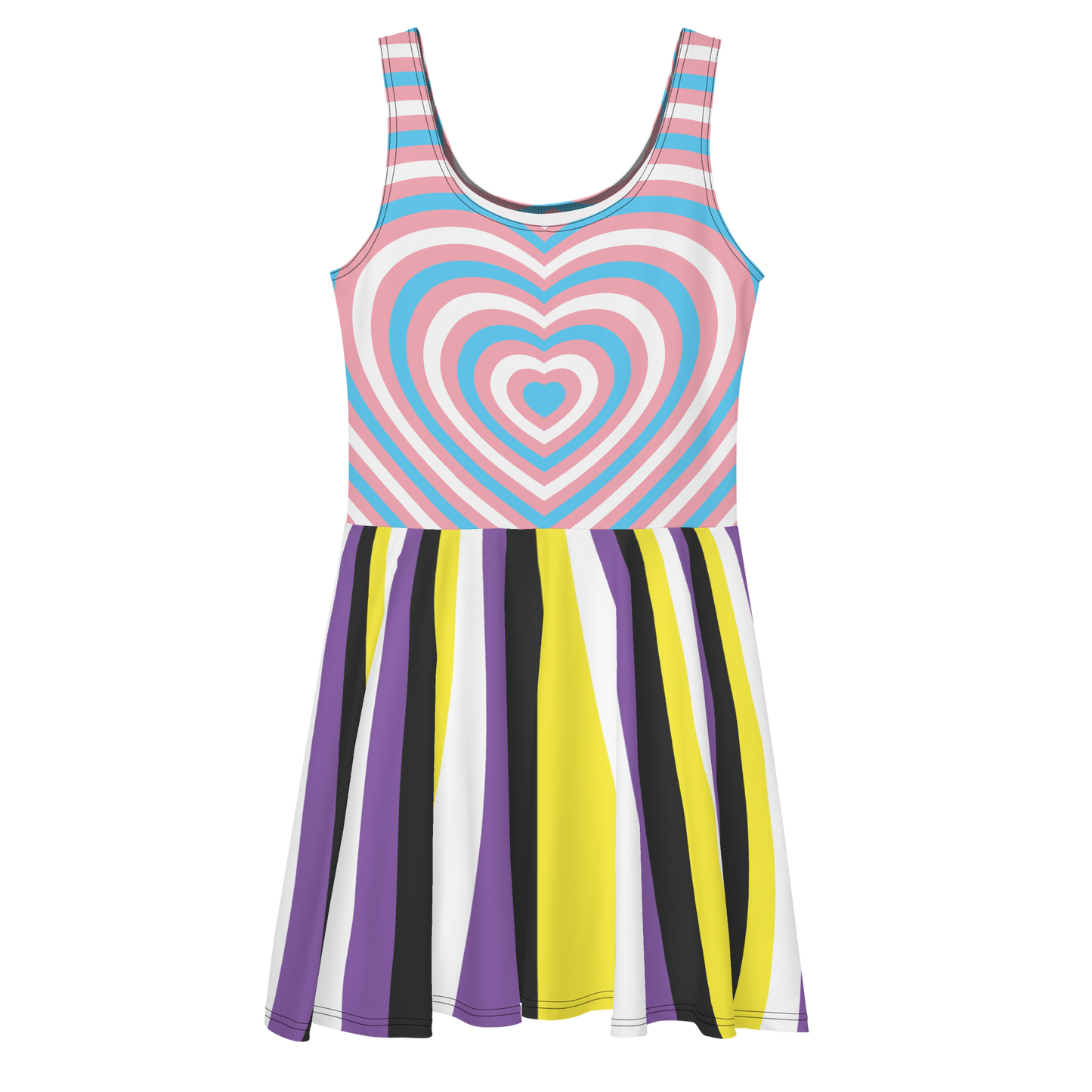 Trans Hearts with Enby Stripes Skater Dress