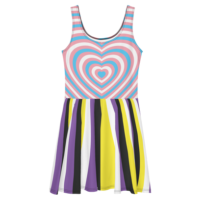 Trans Hearts with Enby Stripes Skater Dress