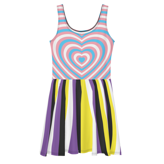 Trans Hearts with Enby Stripes Skater Dress