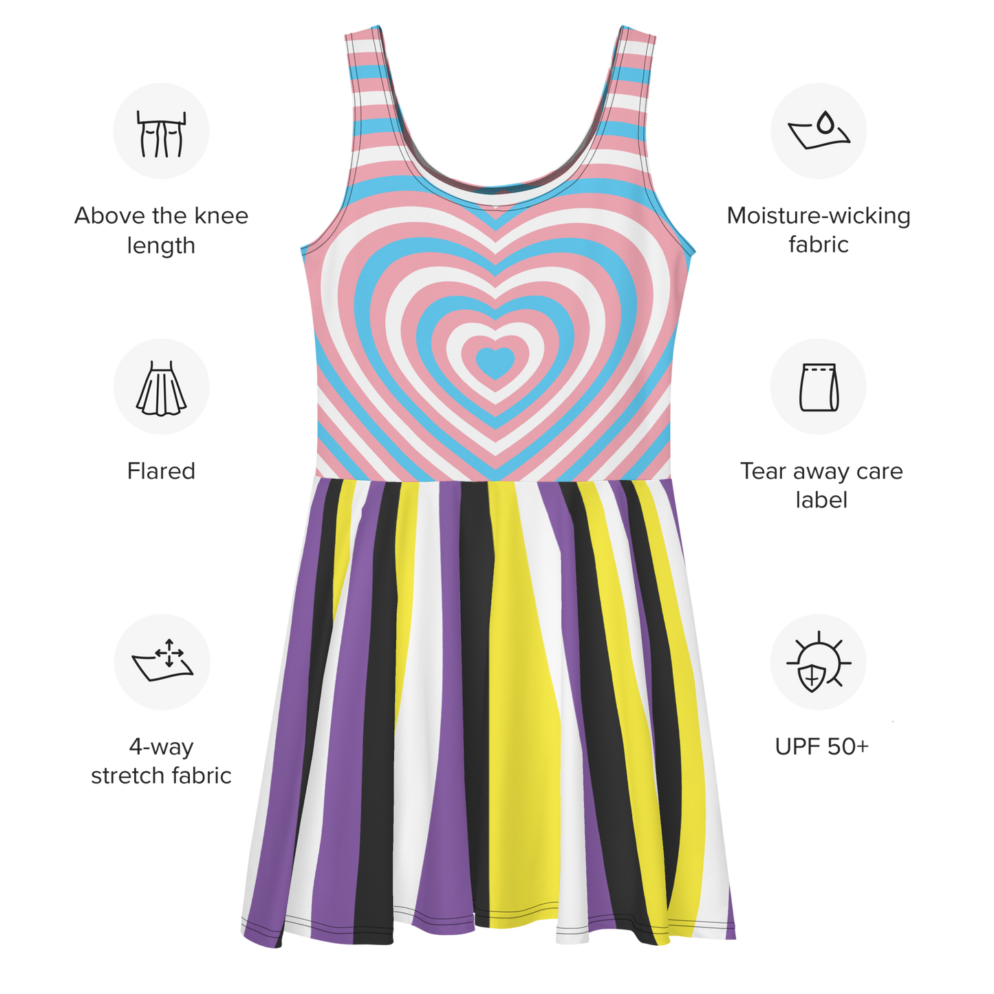 Trans Hearts with Enby Stripes Skater Dress