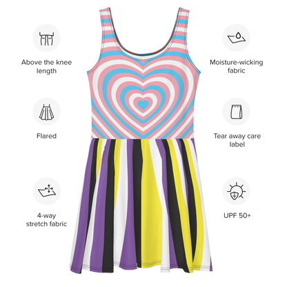 Trans Hearts with Enby Stripes Skater Dress