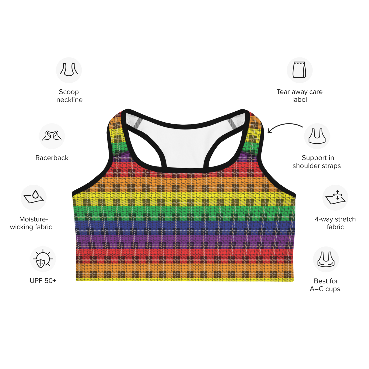 Rainbow Plaid Sports bra