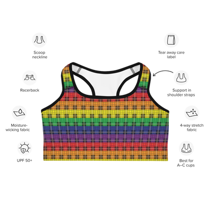 Rainbow Plaid Sports bra