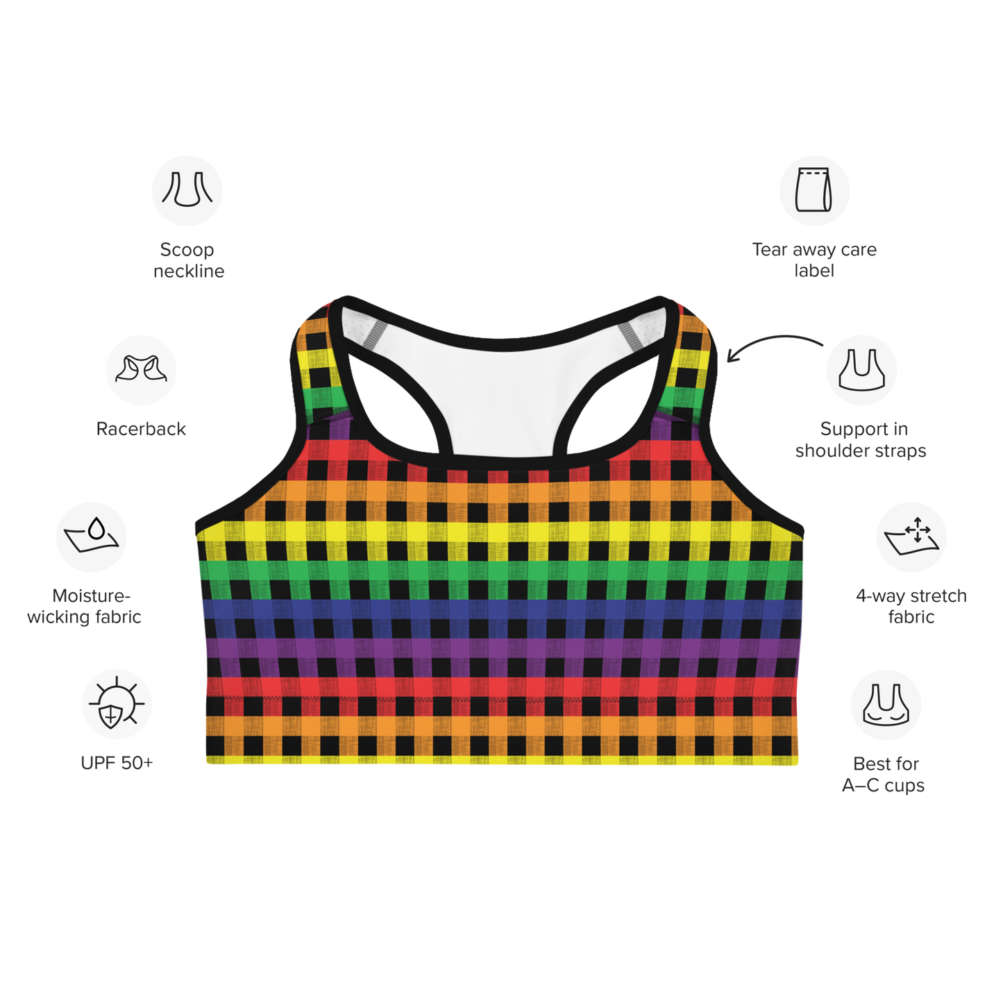 Rainbow Flannel Sports bra