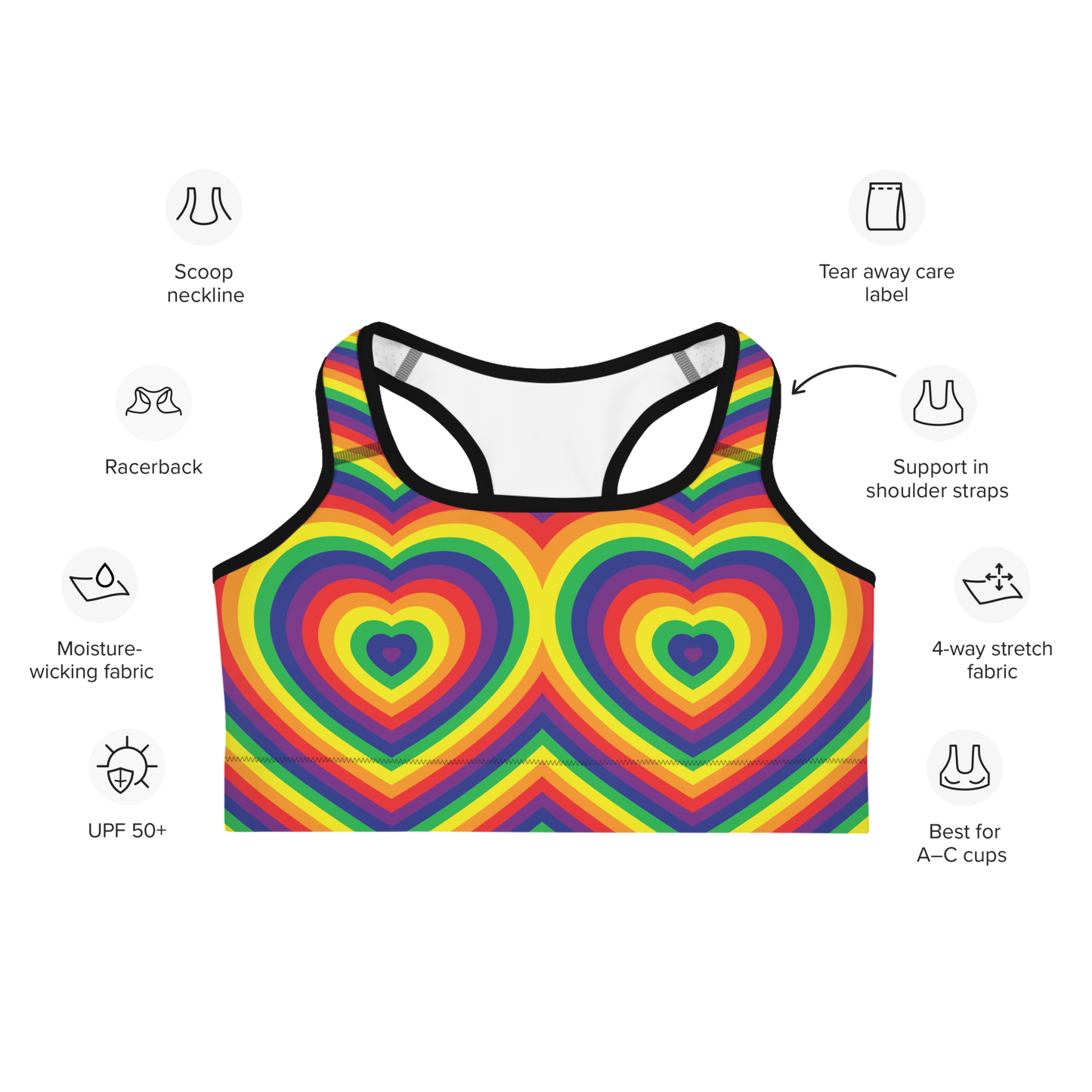 Rainbow Hearts Sports bra