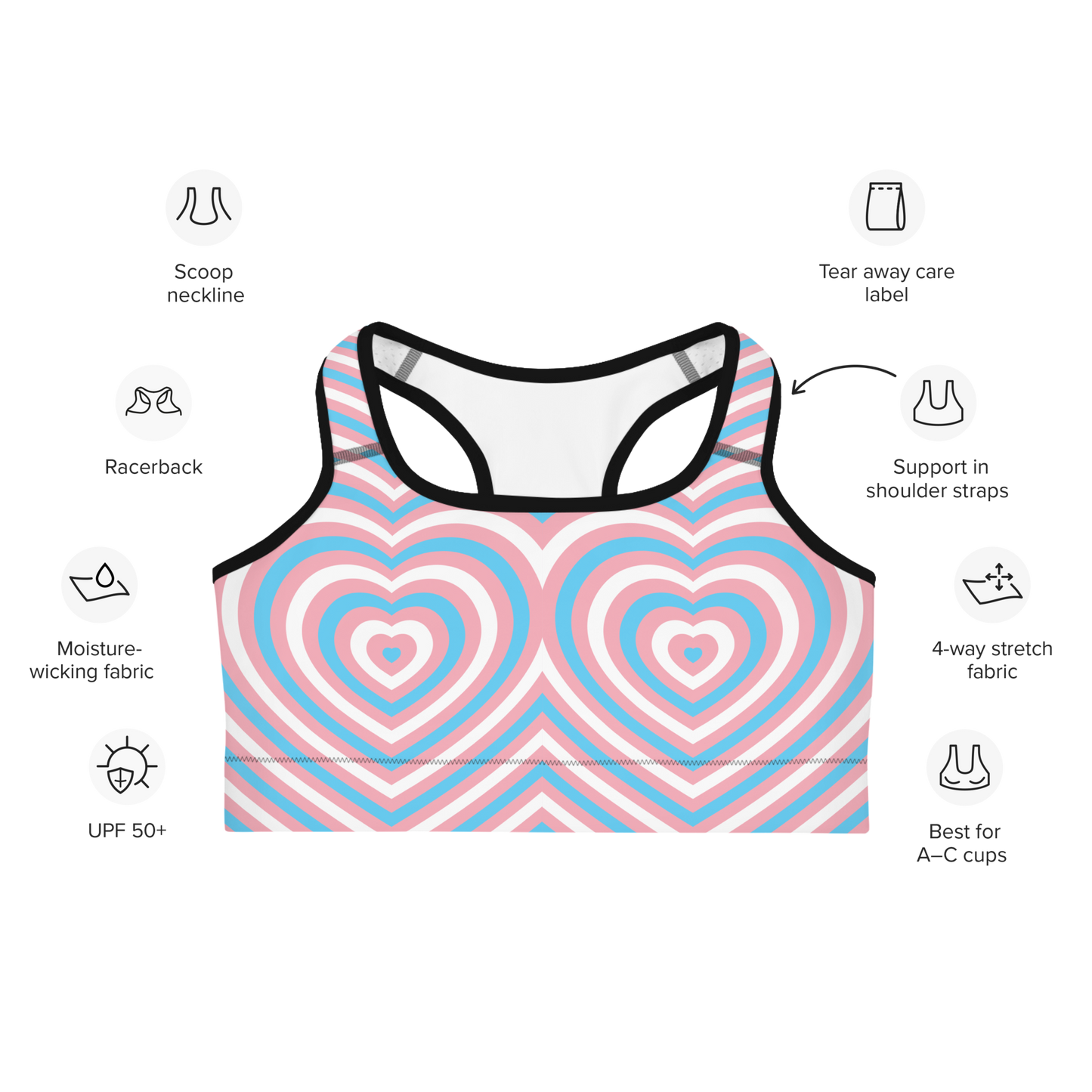 Trans Hearts Sports bra