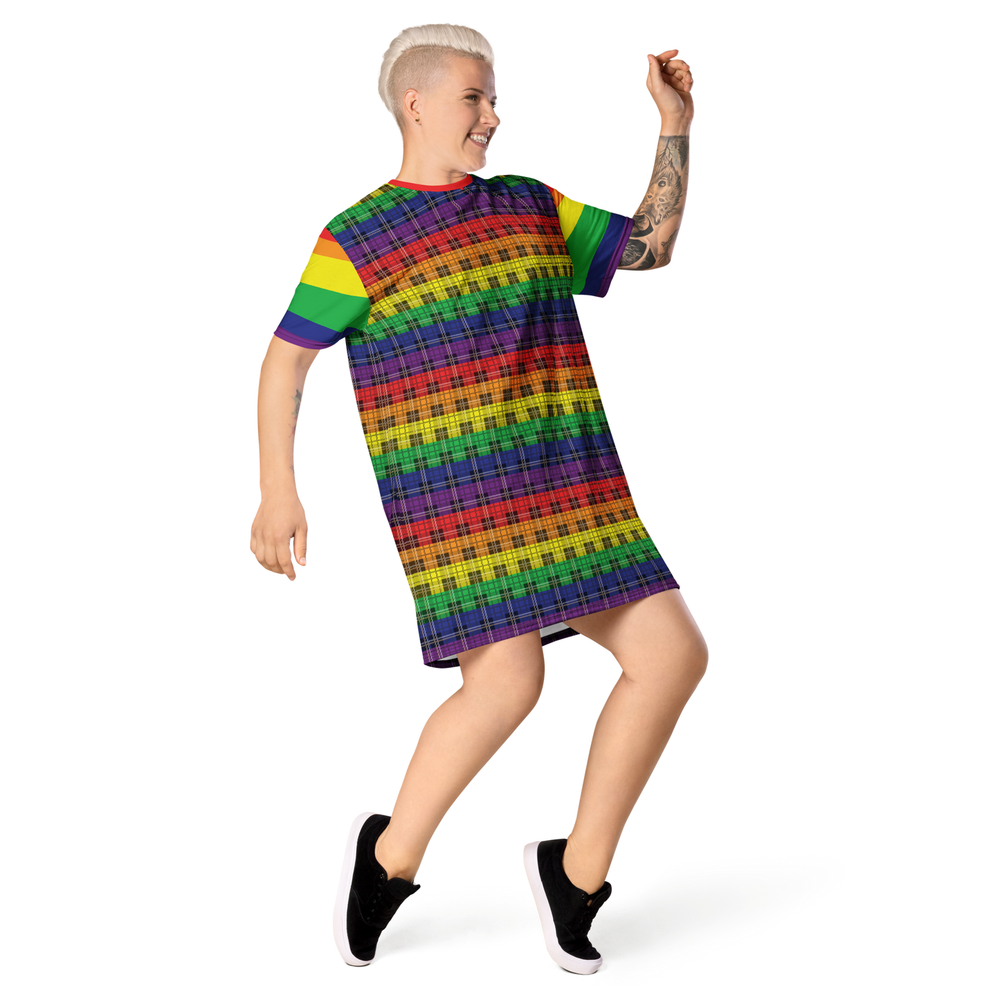 Rainbow Plaid T-shirt dress