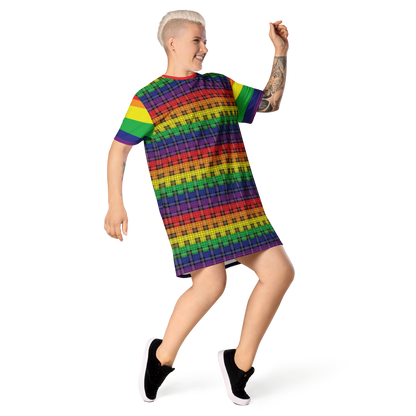 Rainbow Plaid T-shirt dress