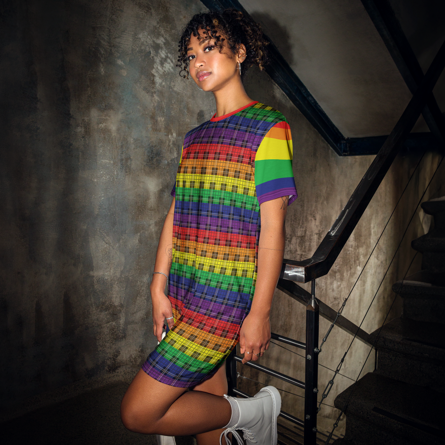 Rainbow Plaid T-shirt dress