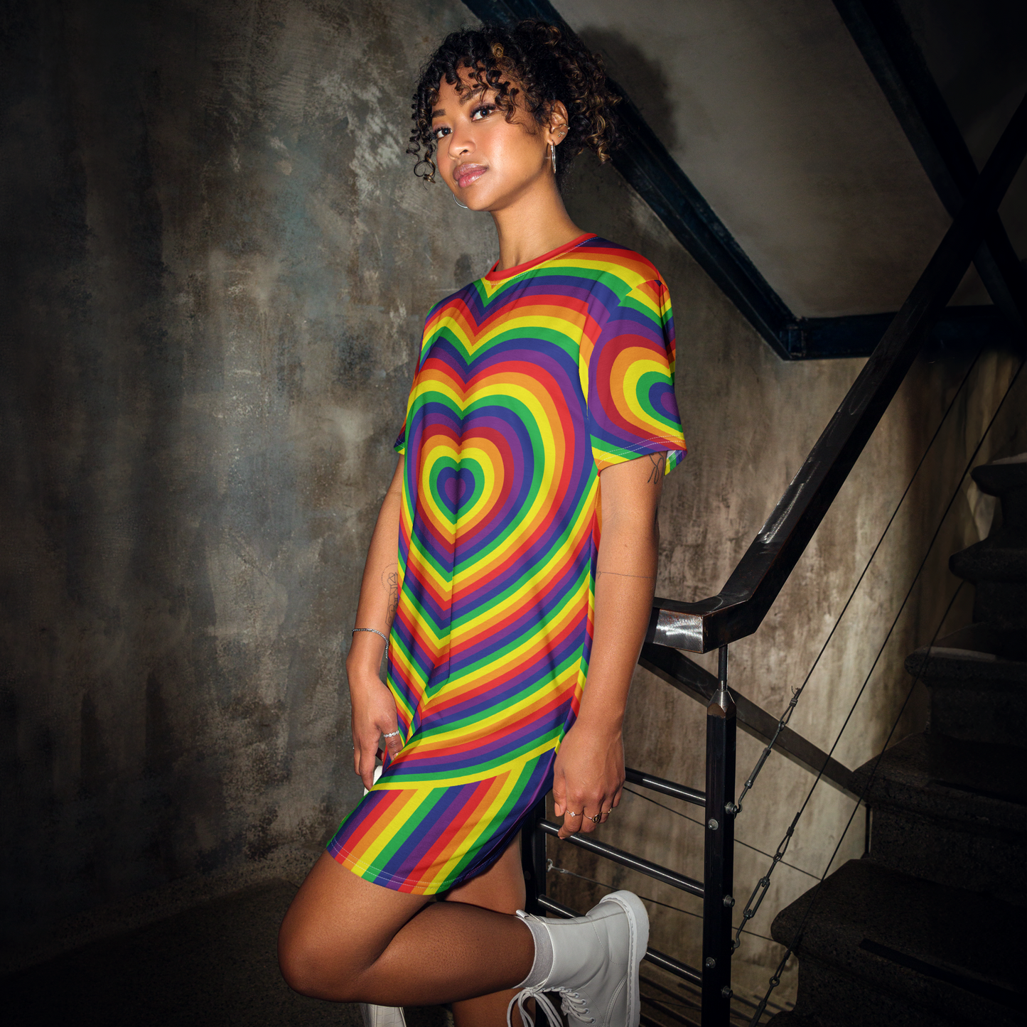 Rainbow Hearts T-shirt dress