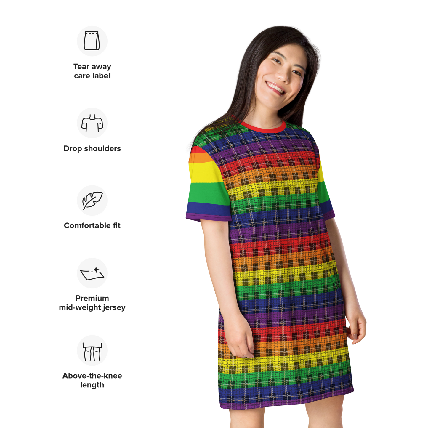 Rainbow Plaid T-shirt dress