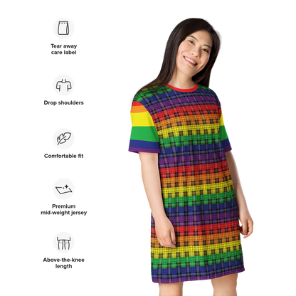 Rainbow Plaid T-shirt dress