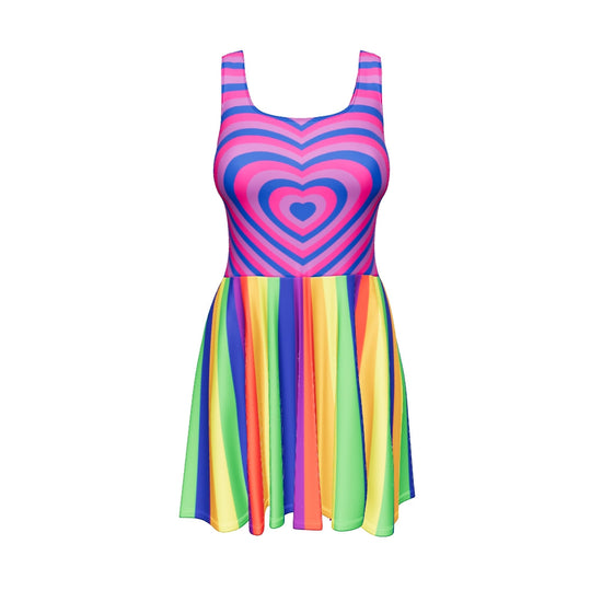 Bi Hearts with Rainbow Stripes Skater Dress