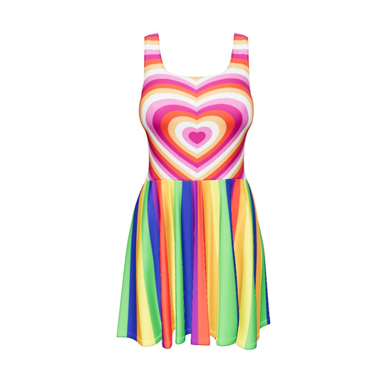 Lesbian Hearts with Rainbow Stripes Skater Dress