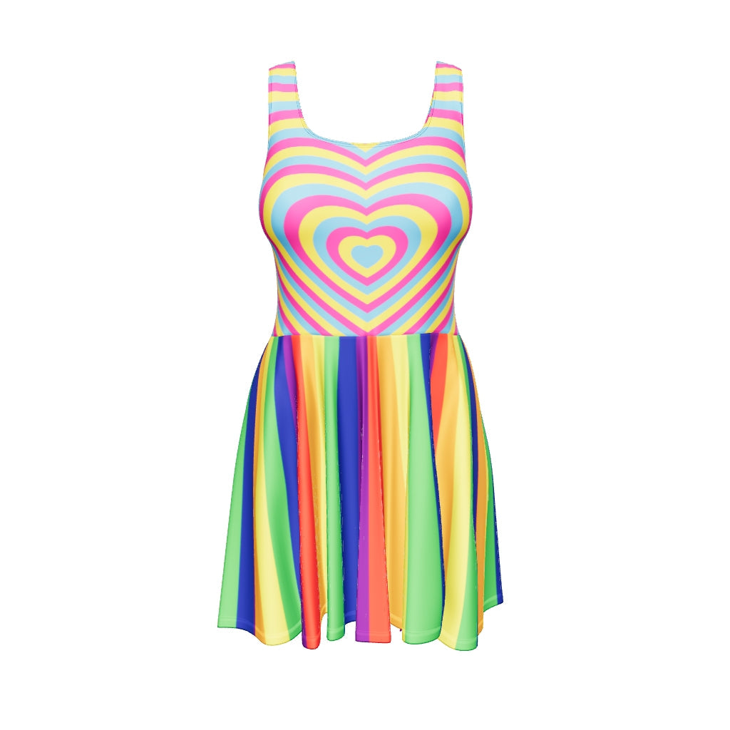 Pan Hearts with Rainbow Stripes Skater Dress