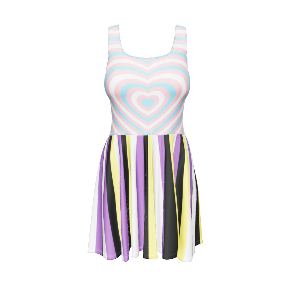 Trans Hearts with Enby Stripes Skater Dress