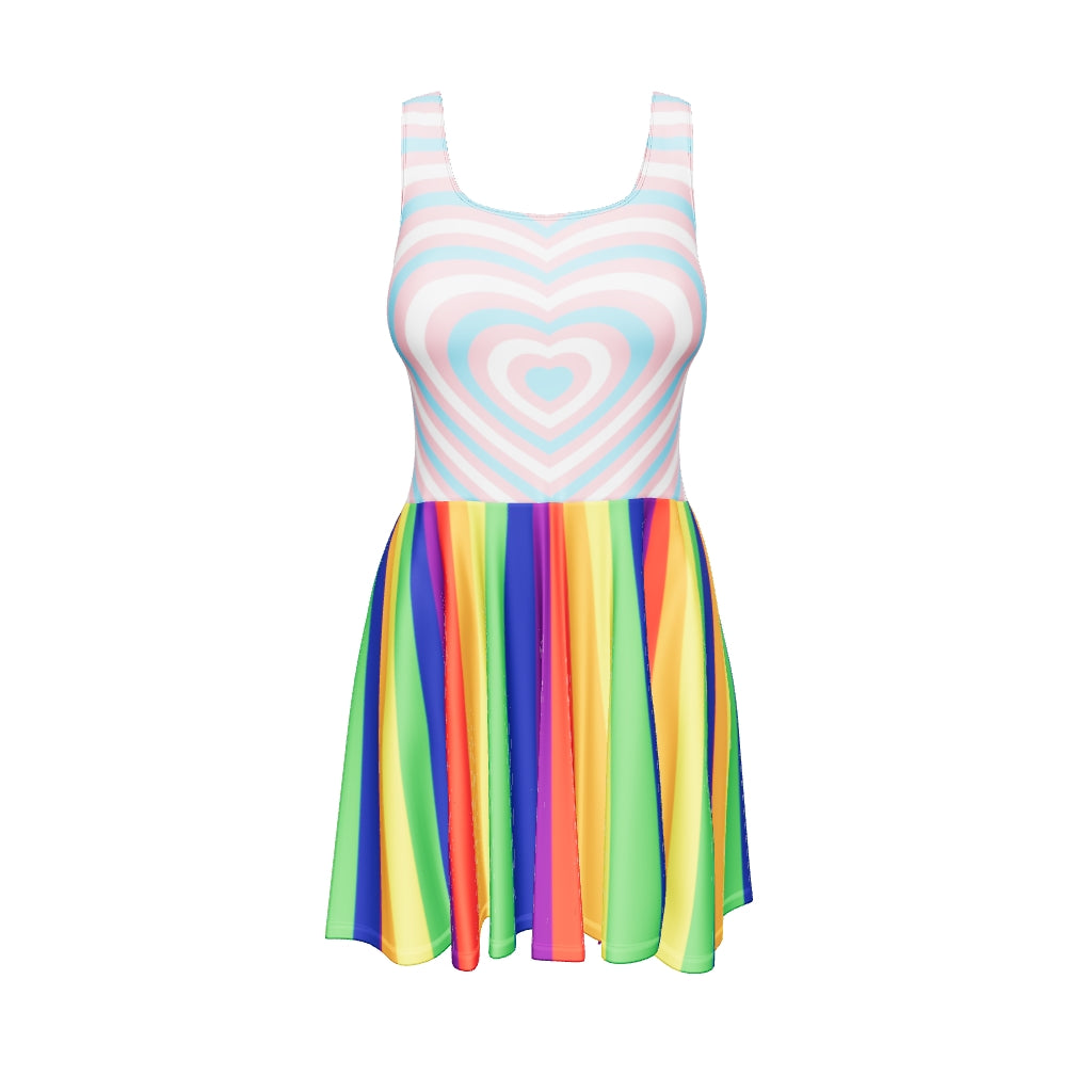 Trans Hearts with Rainbow Skirt Skater Dress