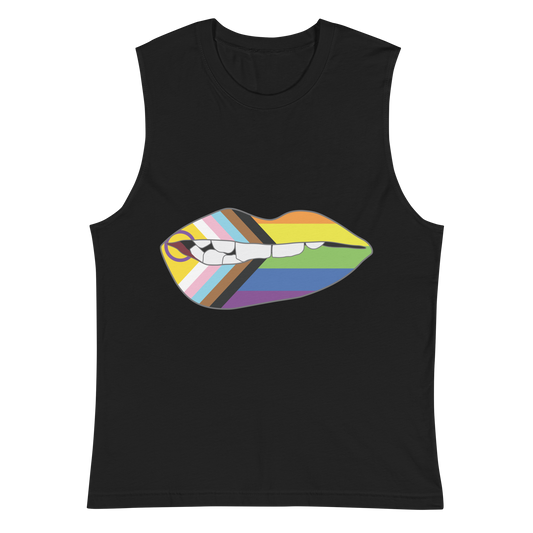 Biting Lips - Progress Pride Flag Unisex Muscle Shirt