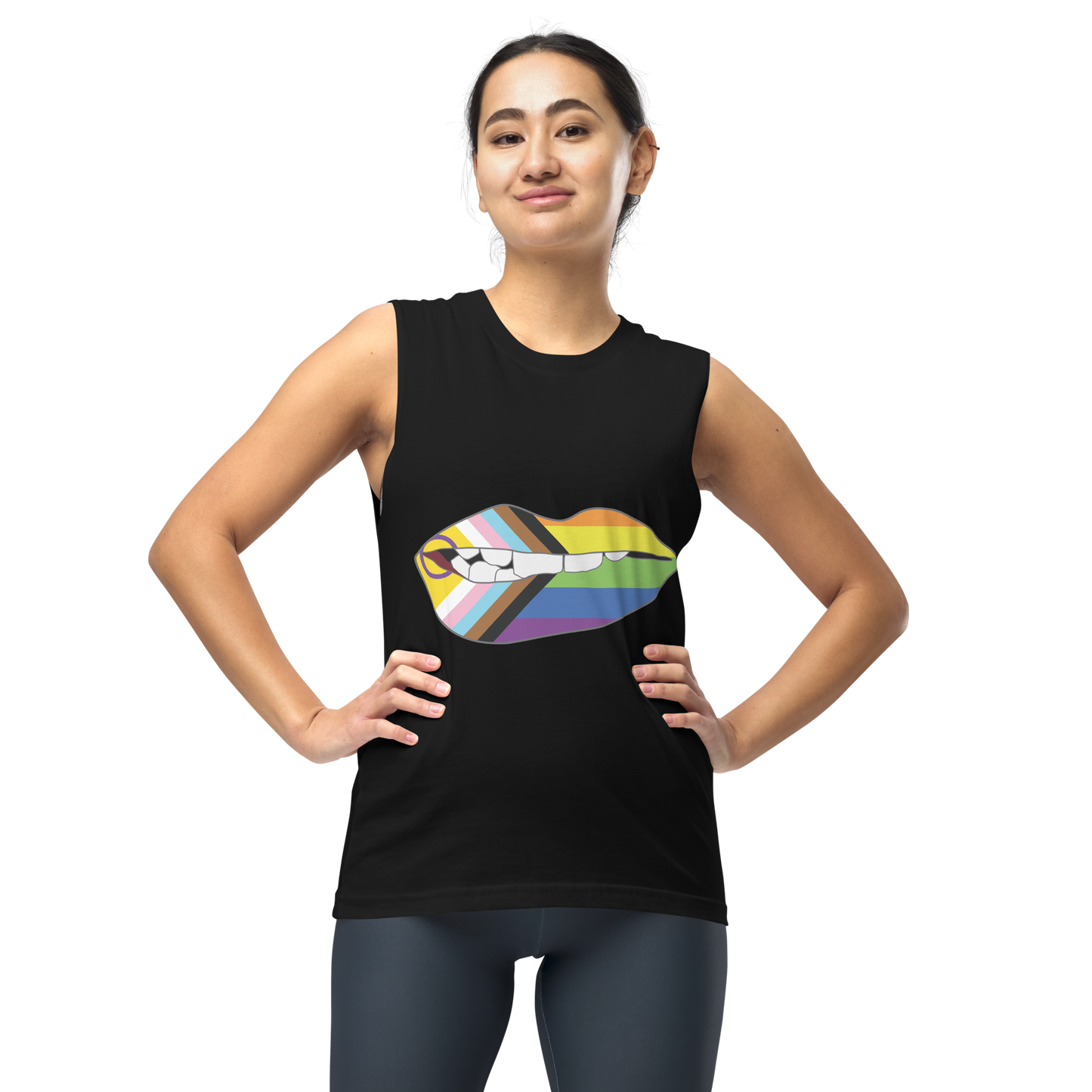 Biting Lips - Progress Pride Flag Unisex Muscle Shirt