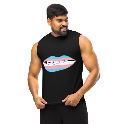 Biting Lips - Transgender Flag Unisex Muscle Shirt