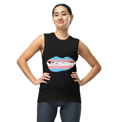 Biting Lips - Transgender Flag Unisex Muscle Shirt