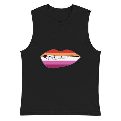 Biting Lips - Lesbian Flag Unisex Muscle Shirt